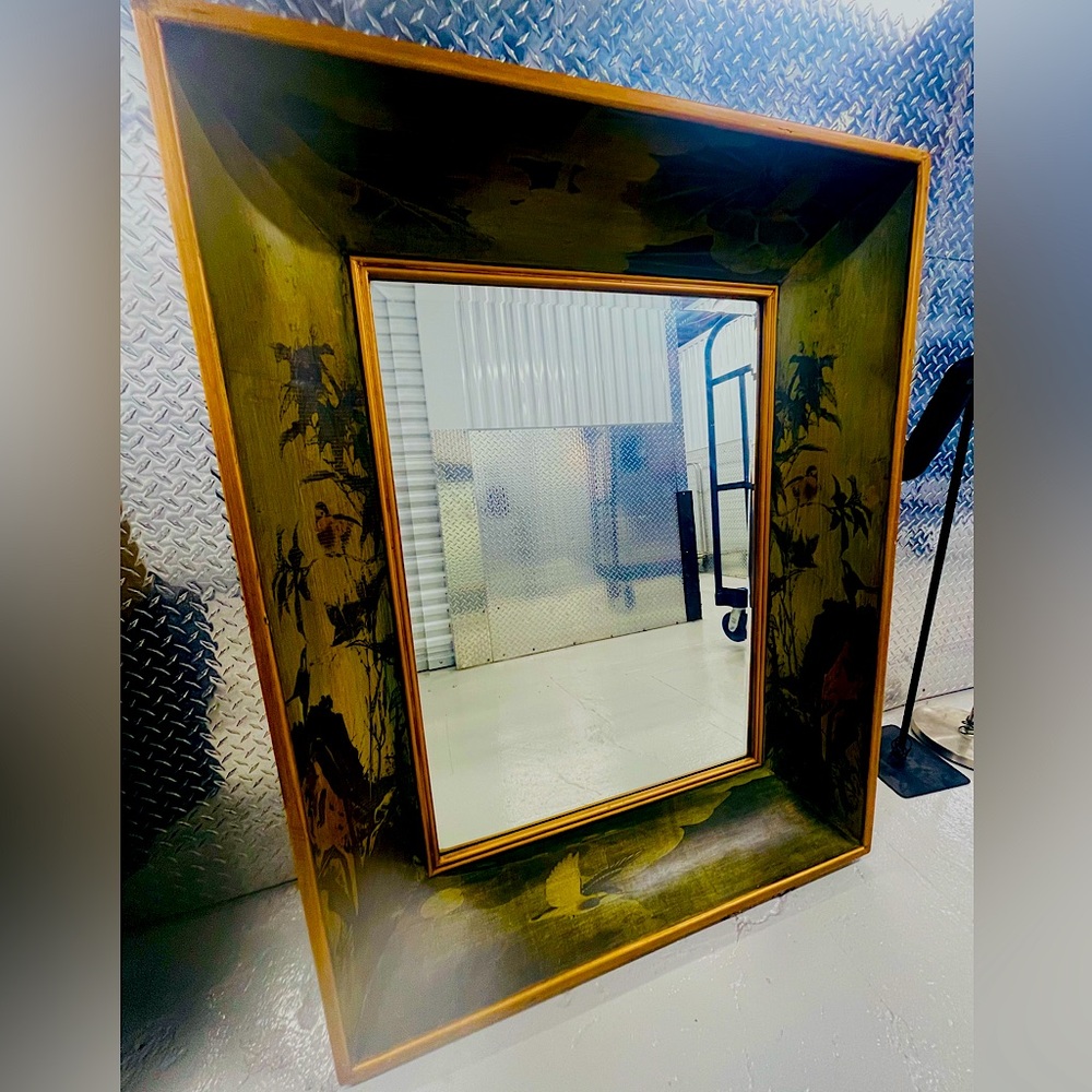 Antique Oriental Art-Deco Wall Mirror 5x4’ . Solid Wood Frame.